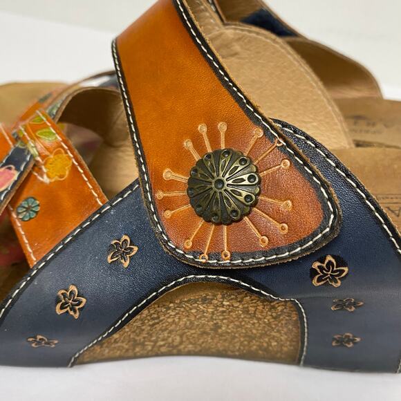 L'Artiste By Spring Step Jadora Leather Wedge Sandals Boho Artsy Size 10.5-11 - Picture 8 of 12